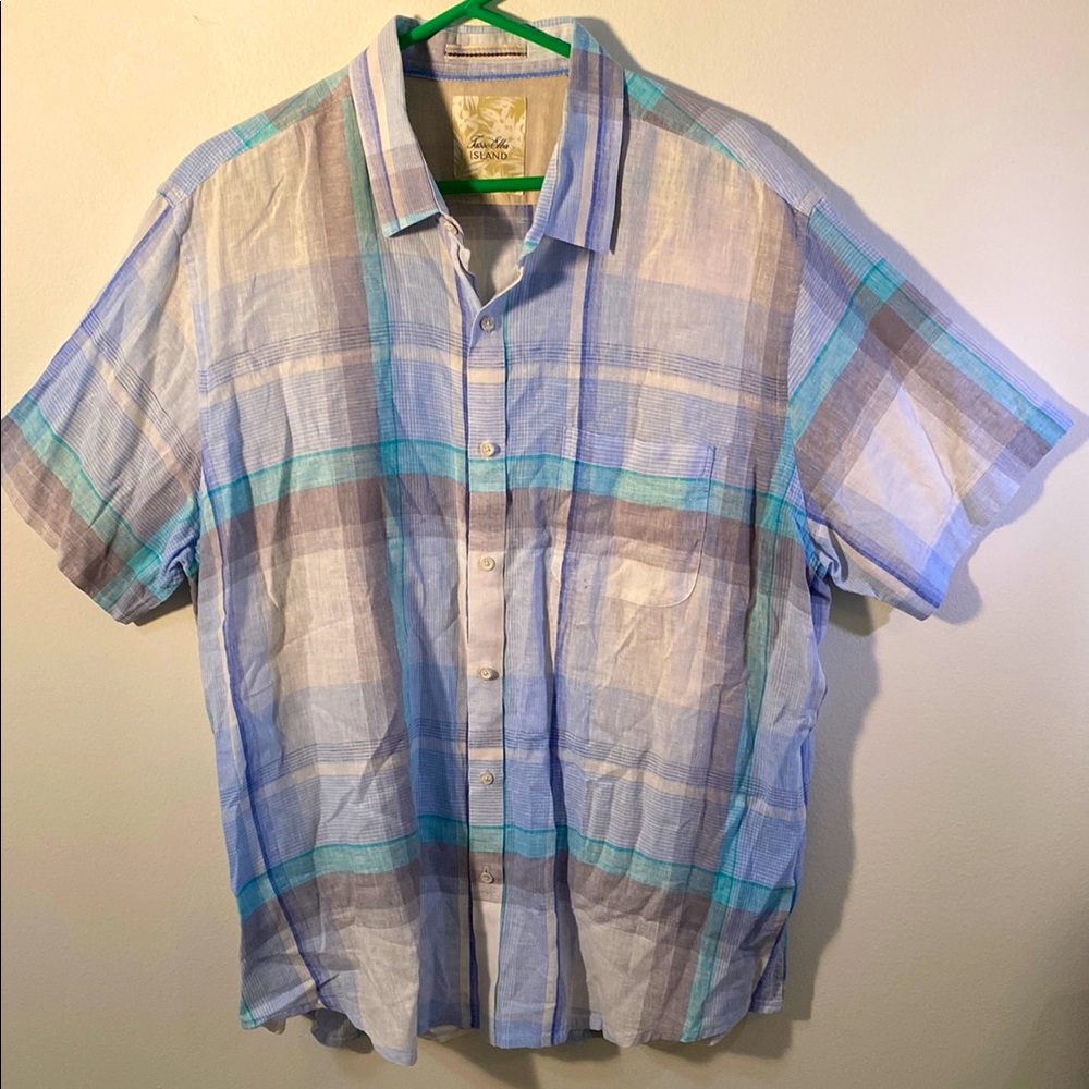 Tasso Elba Blue and Gray Casual Button Down Shirt
